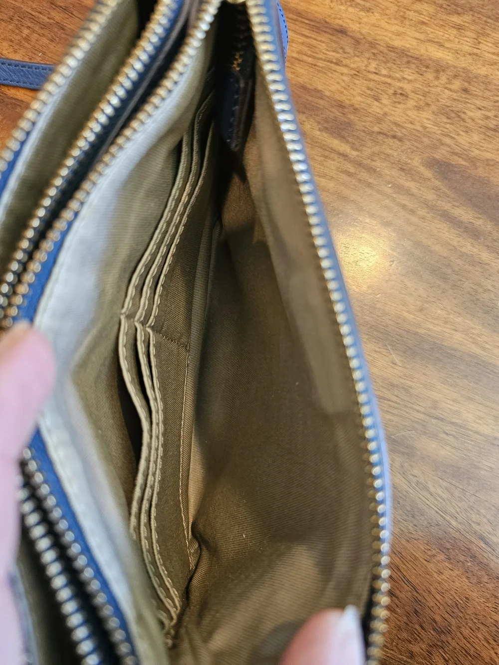 Fossil Leather Triple-Zip Wallet Crossbody Bag - Slate Blue